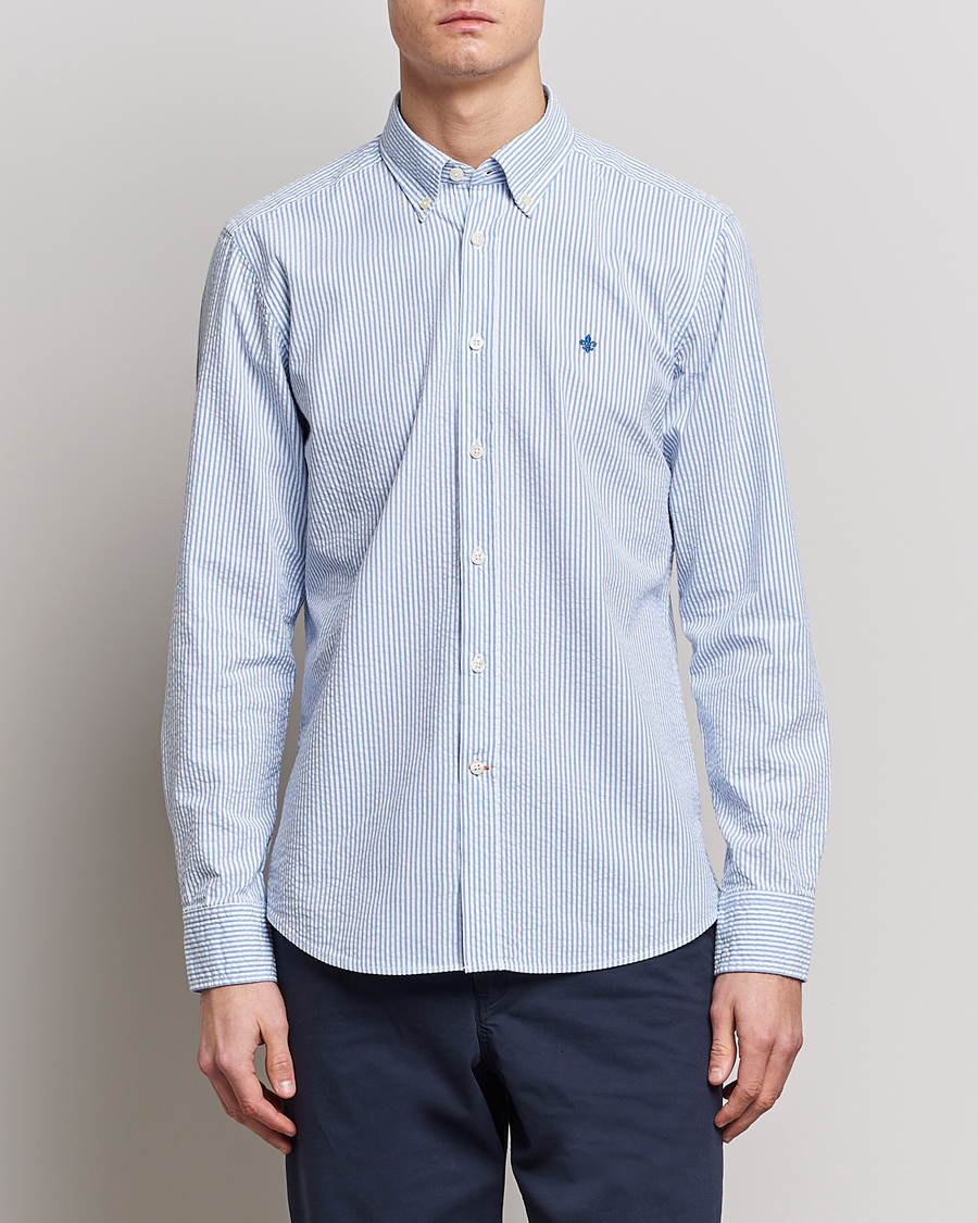 Herre |  | Morris | Seersucker Button Down Shirt Light Blue/White