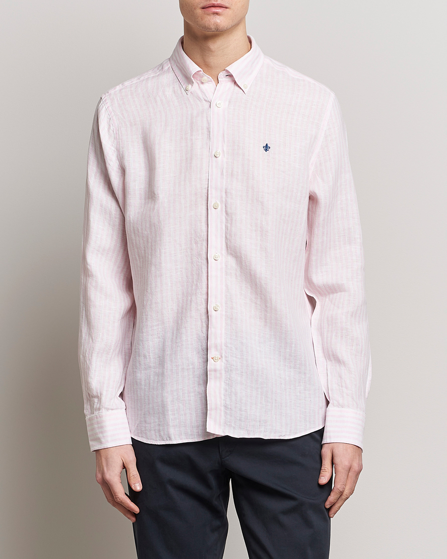 Herre | Skjorter | Morris | Douglas Linen Button Down Striped Shirt Pink/White