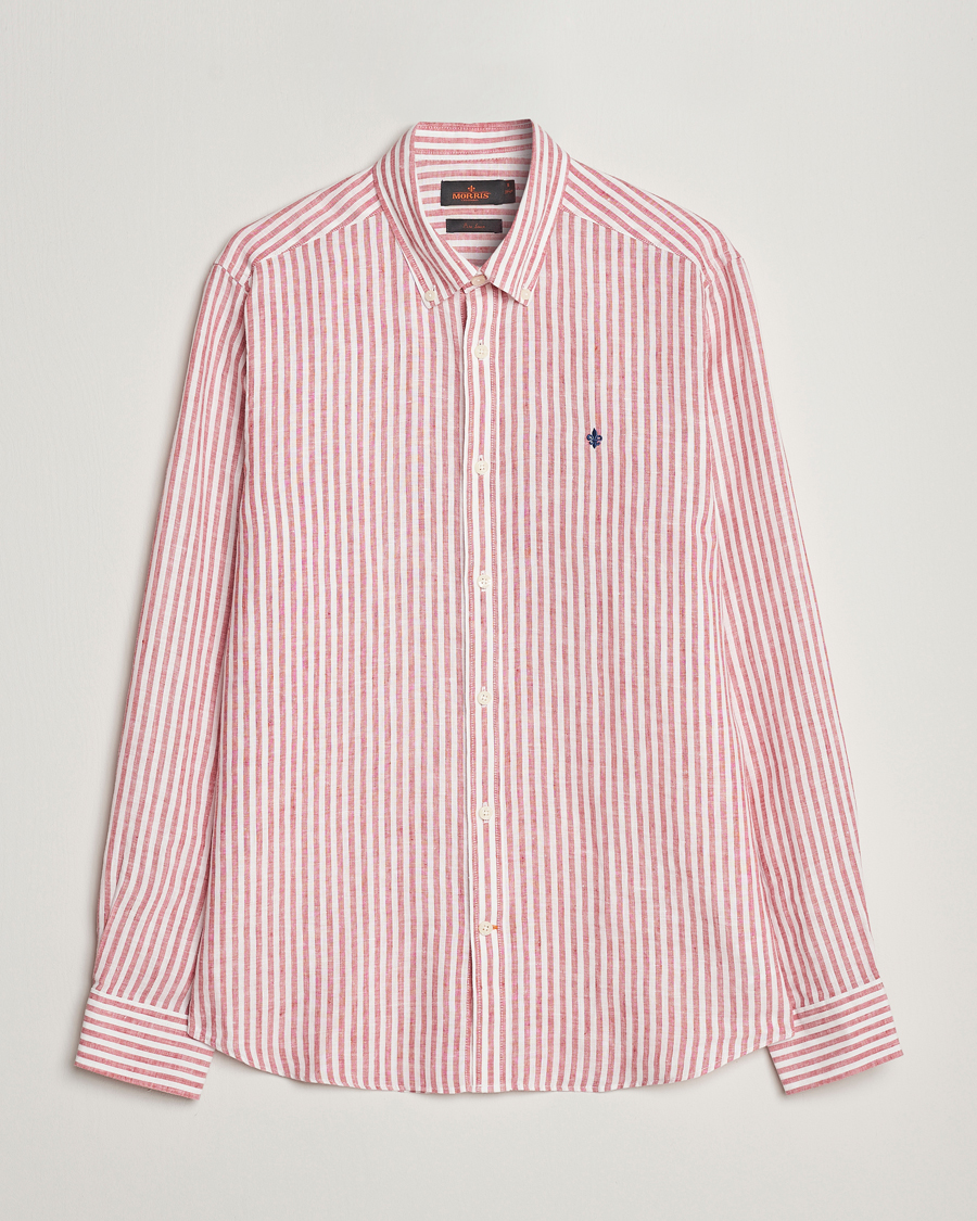 Herre | Skjorter | Morris | Douglas Linen Button Down Striped Shirt Orange/White