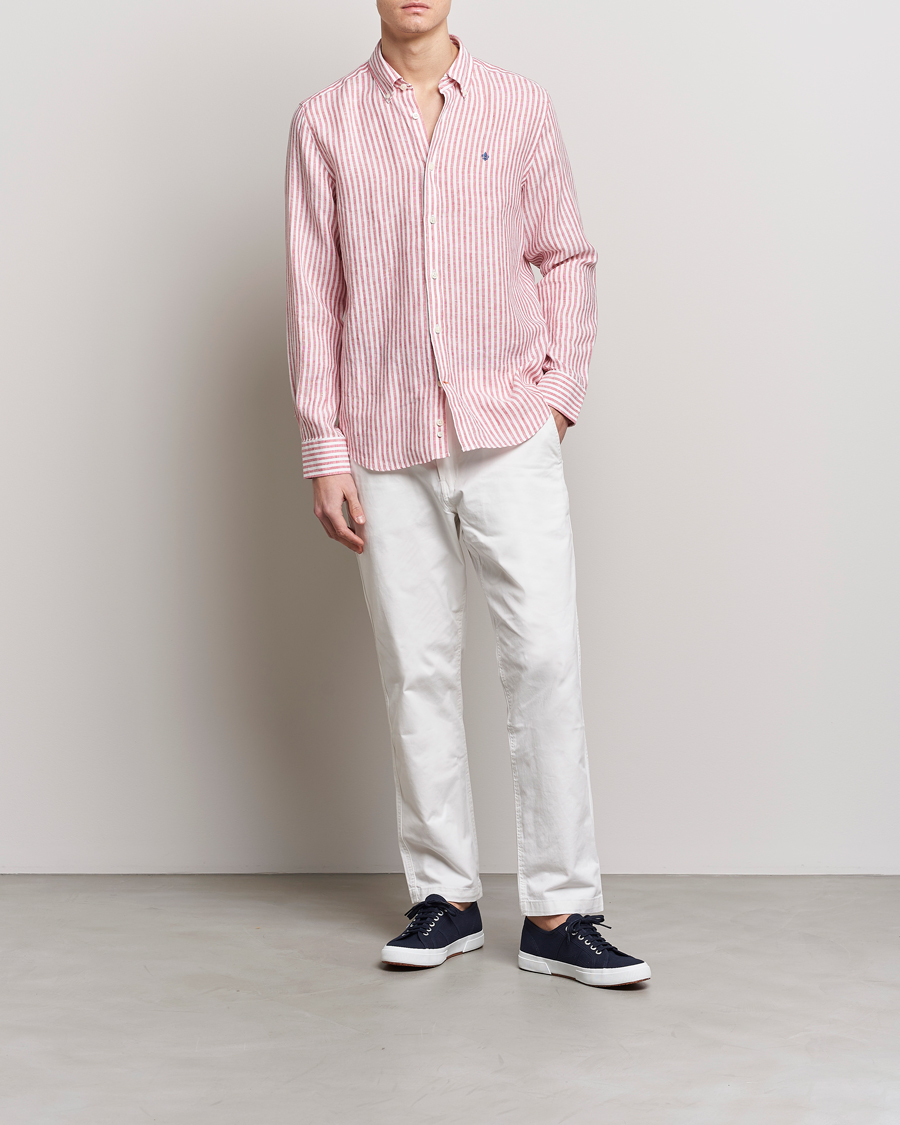 Herre | Skjorter | Morris | Douglas Linen Button Down Striped Shirt Orange/White