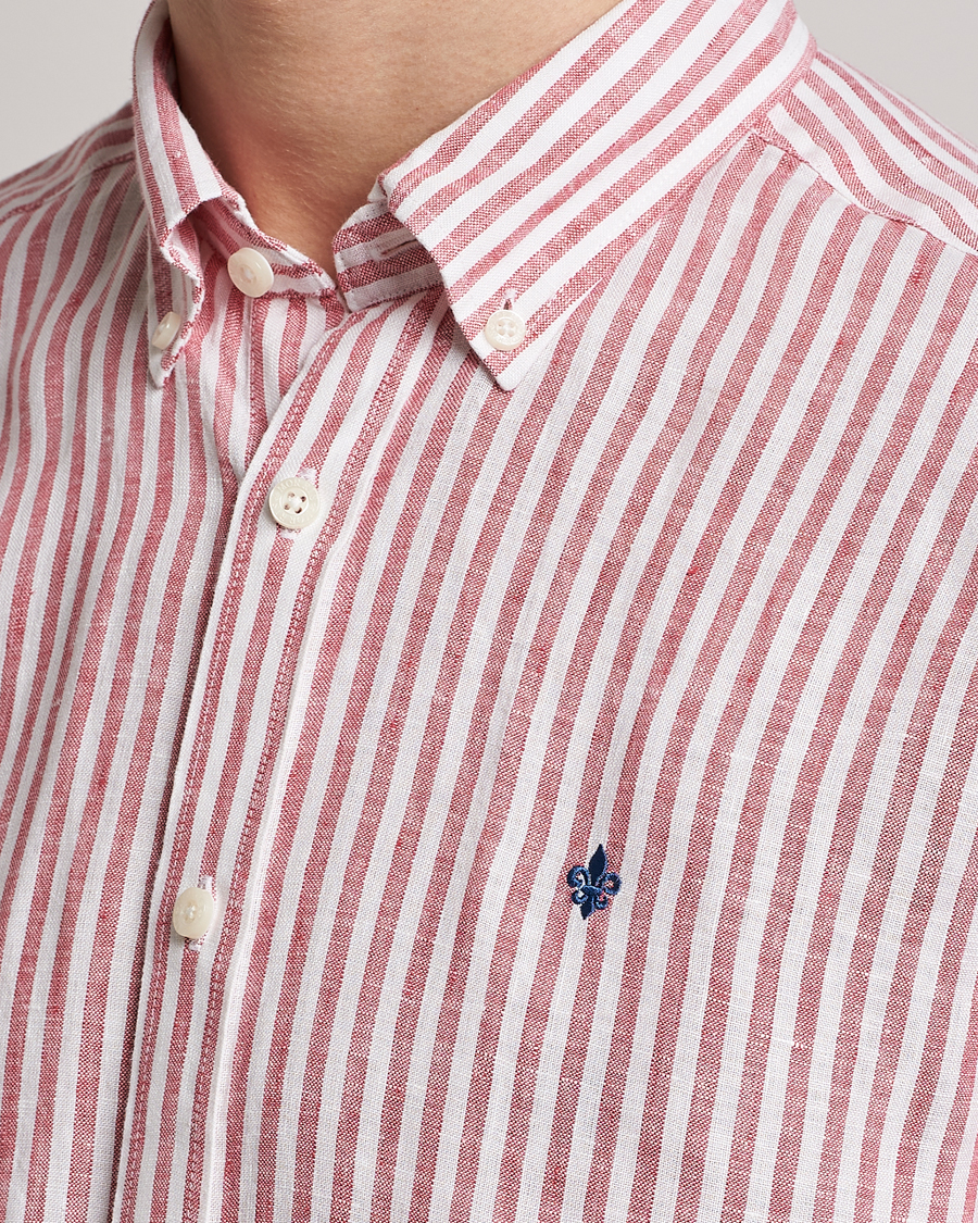 Herre | Skjorter | Morris | Douglas Linen Button Down Striped Shirt Orange/White