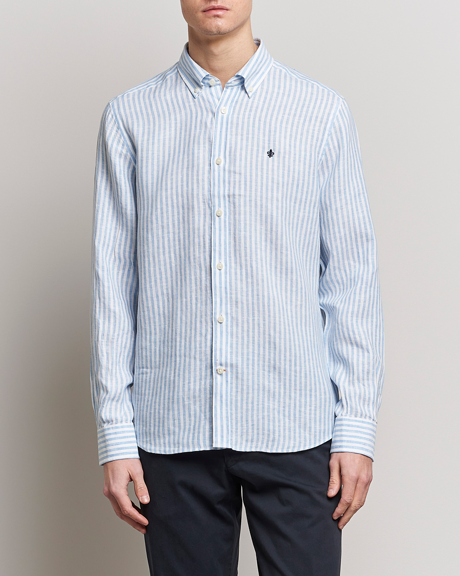 Herre | Morris | Morris | Douglas Linen Button Down Striped Shirt Blue/White