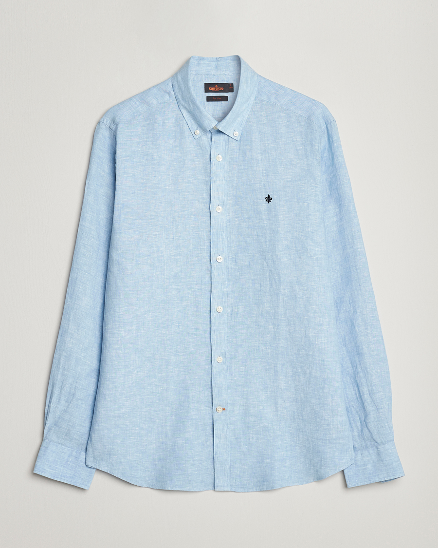 Herr |  | Morris | Douglas Linen Button Down Shirt Light Blue