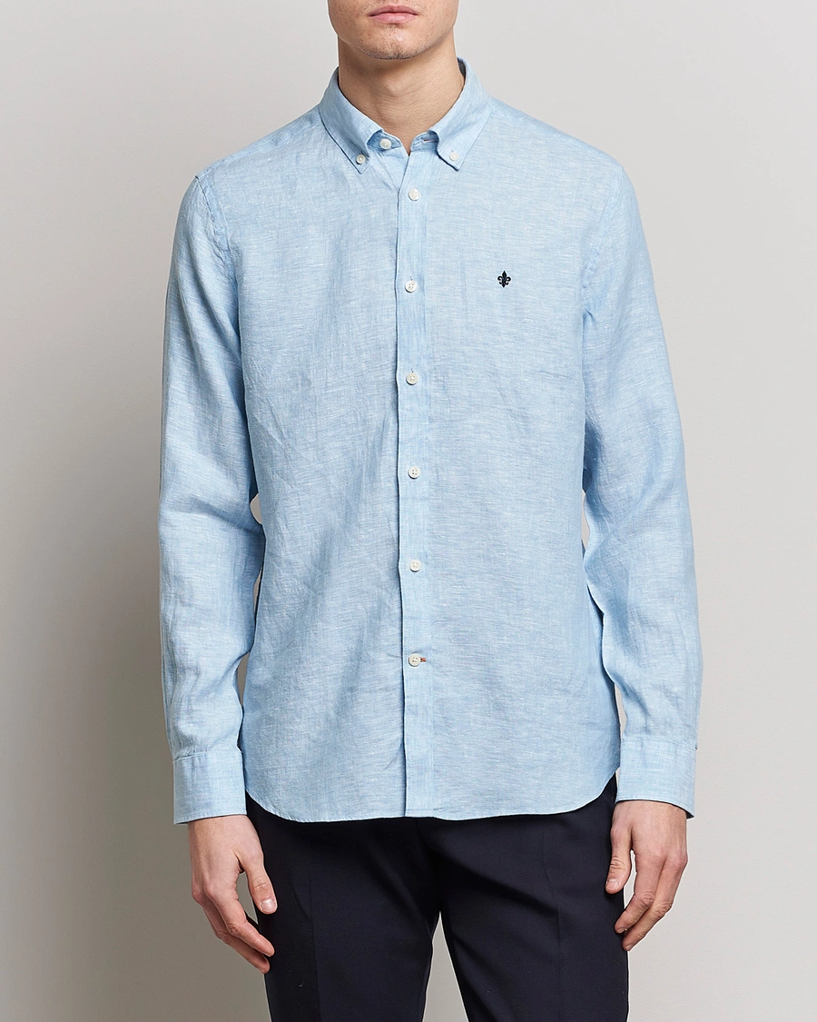 Herre |  | Morris | Douglas Linen Button Down Shirt Light Blue