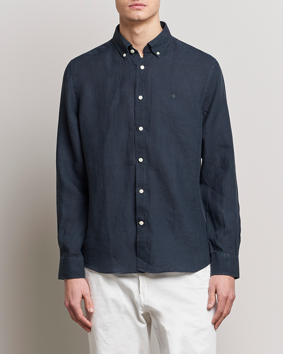 Herre | Afdelinger | Morris | Douglas Linen Button Down Shirt Navy