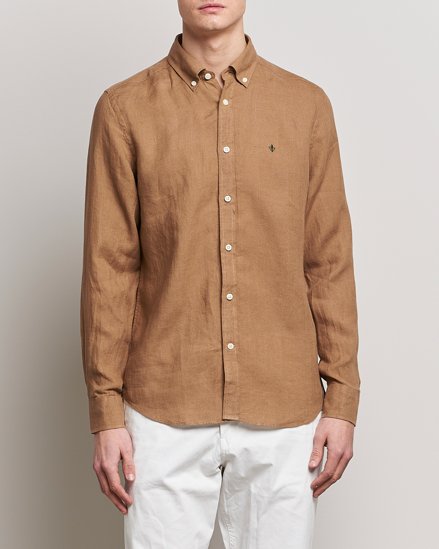 Herre | Hørskjorter | Morris | Douglas Linen Button Down Shirt Khaki Brown