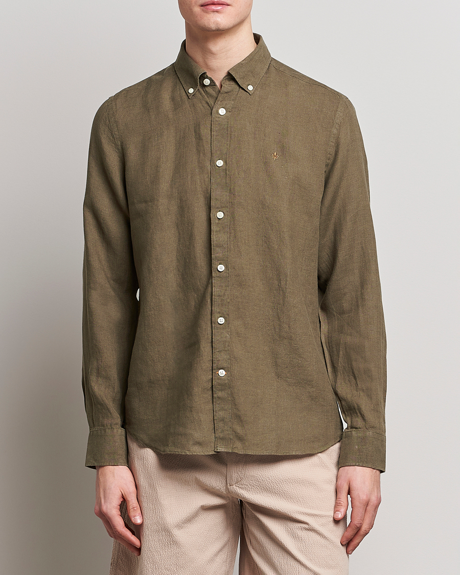 Herre | Hørskjorter | Morris | Douglas Linen Button Down Shirt Dark Green