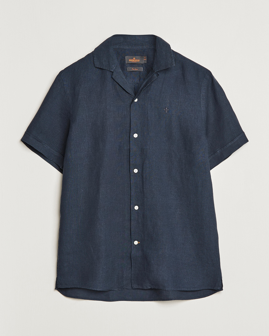 Herre | Skjorter | Morris | Douglas Linen Short Sleeve Shirt Navy