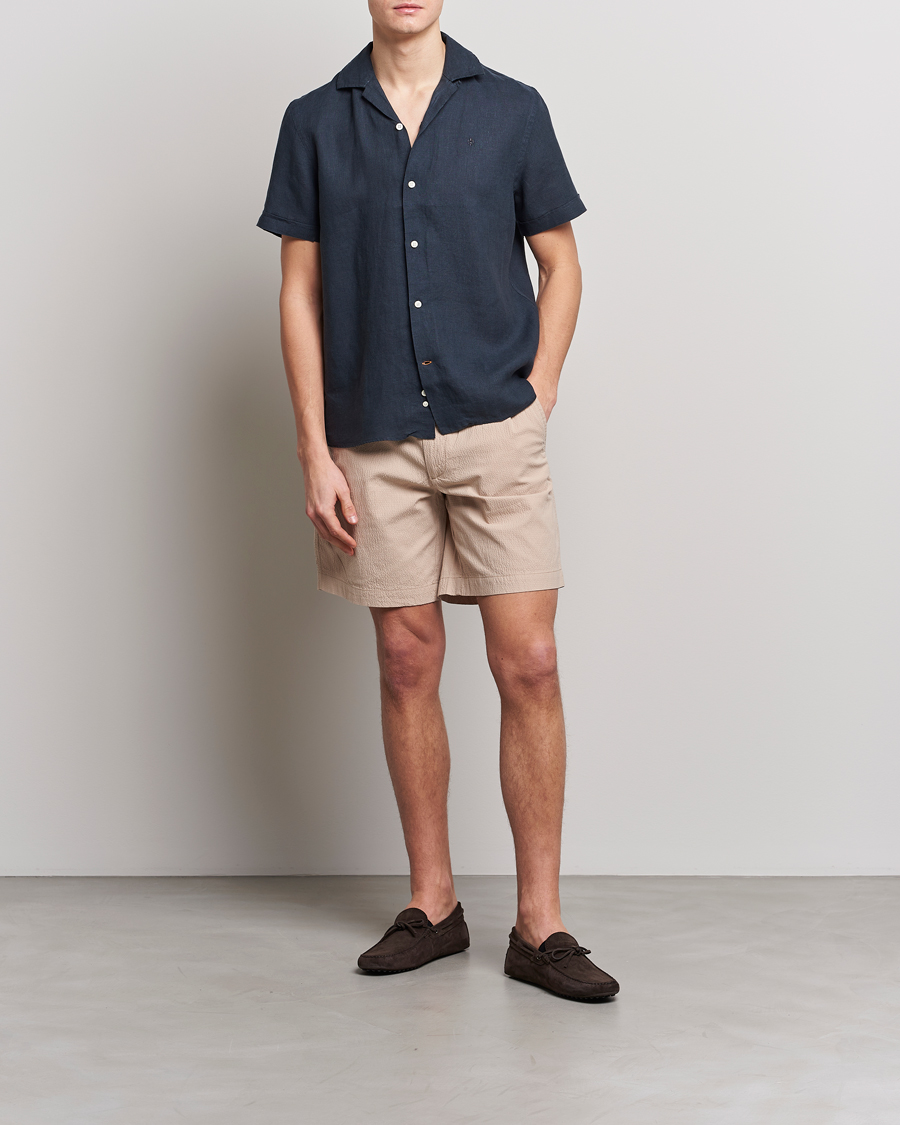 Herre | Skjorter | Morris | Douglas Linen Short Sleeve Shirt Navy