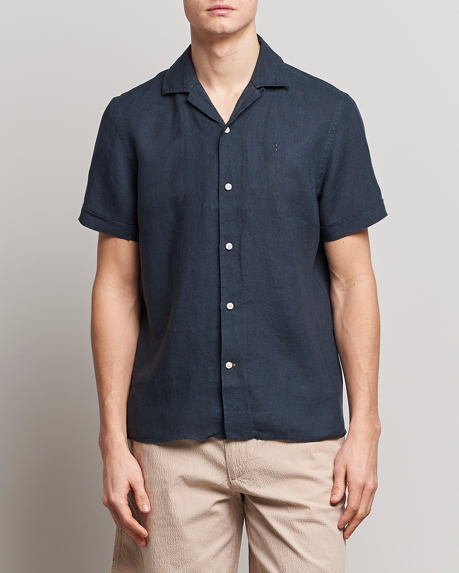 Herre | Morris | Morris | Douglas Linen Short Sleeve Shirt Navy