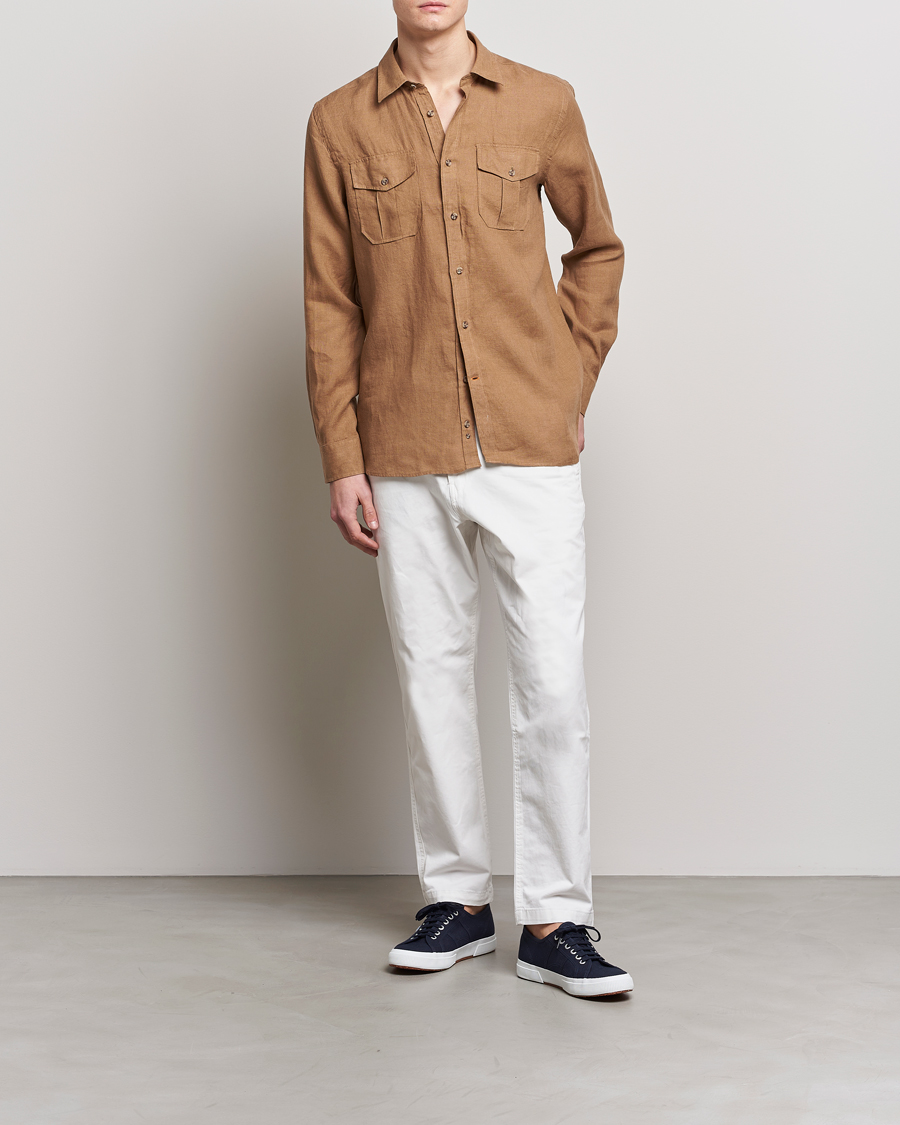 Herre | Skjorter | Morris | Safari Linen Shirt Khaki Brown