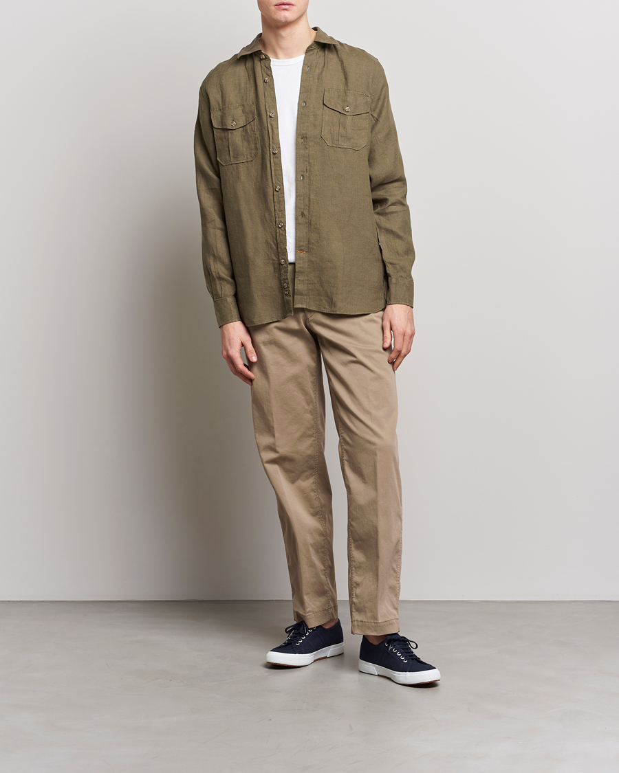Herre | Skjorter | Morris | Safari Linen Shirt Dark Green