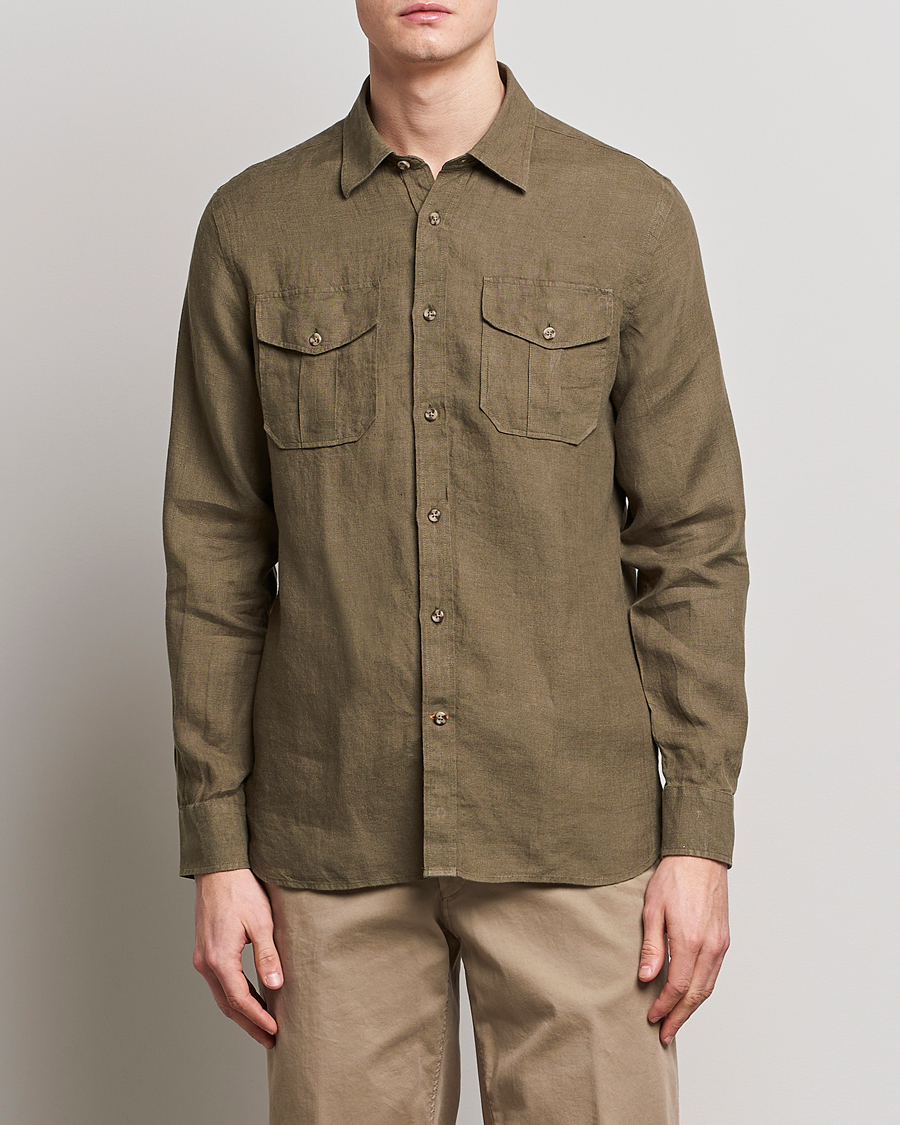 Herre | Skjorter | Morris | Safari Linen Shirt Dark Green