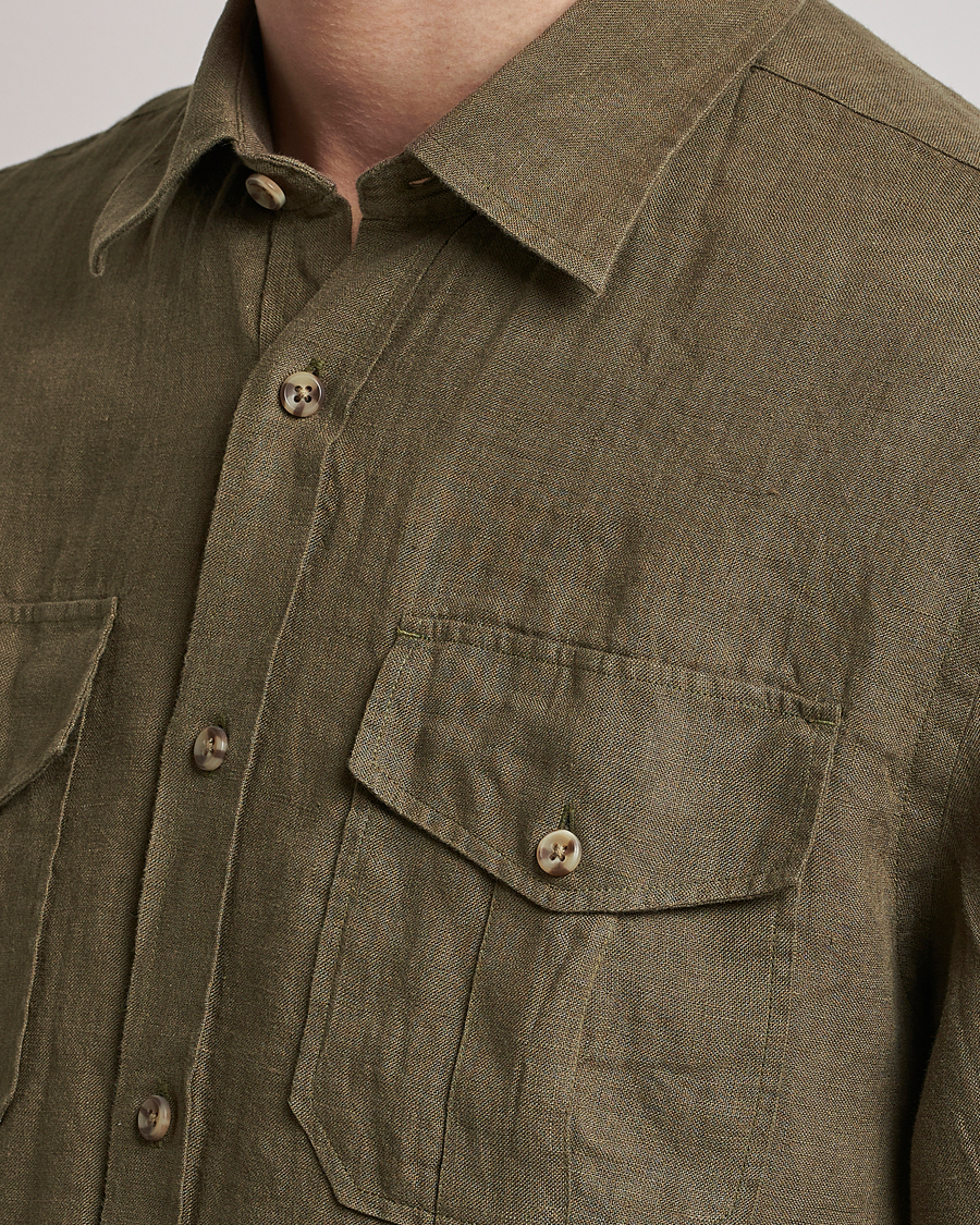 Herre | Skjorter | Morris | Safari Linen Shirt Dark Green