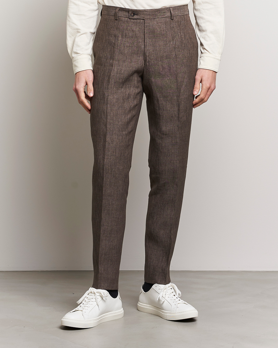 Herre | Hørbukser | Morris | Bobby Linen Suit Trousers Brown