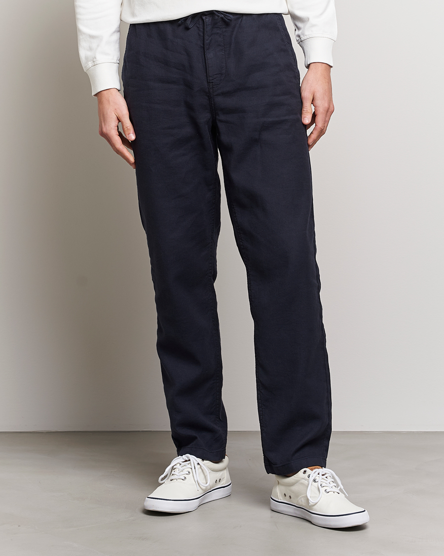 Herre | Bukser | Morris | Fenix Linen Drawstring Trousers Navy