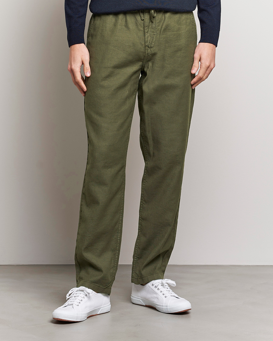 Herre | Bukser | Morris | Fenix Linen Drawstring Trousers Olive
