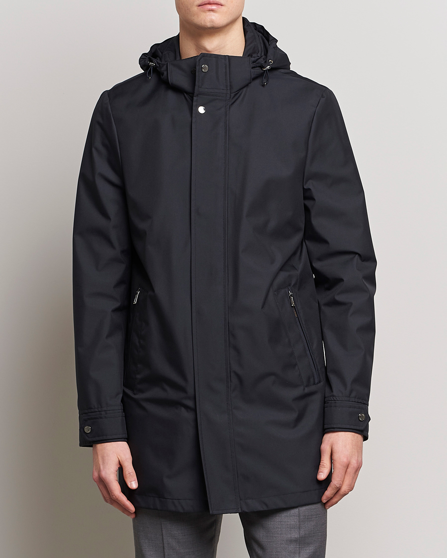 Herre | Formelle jakker | MooRER | Waterproof Hooded Coat Dark Blue