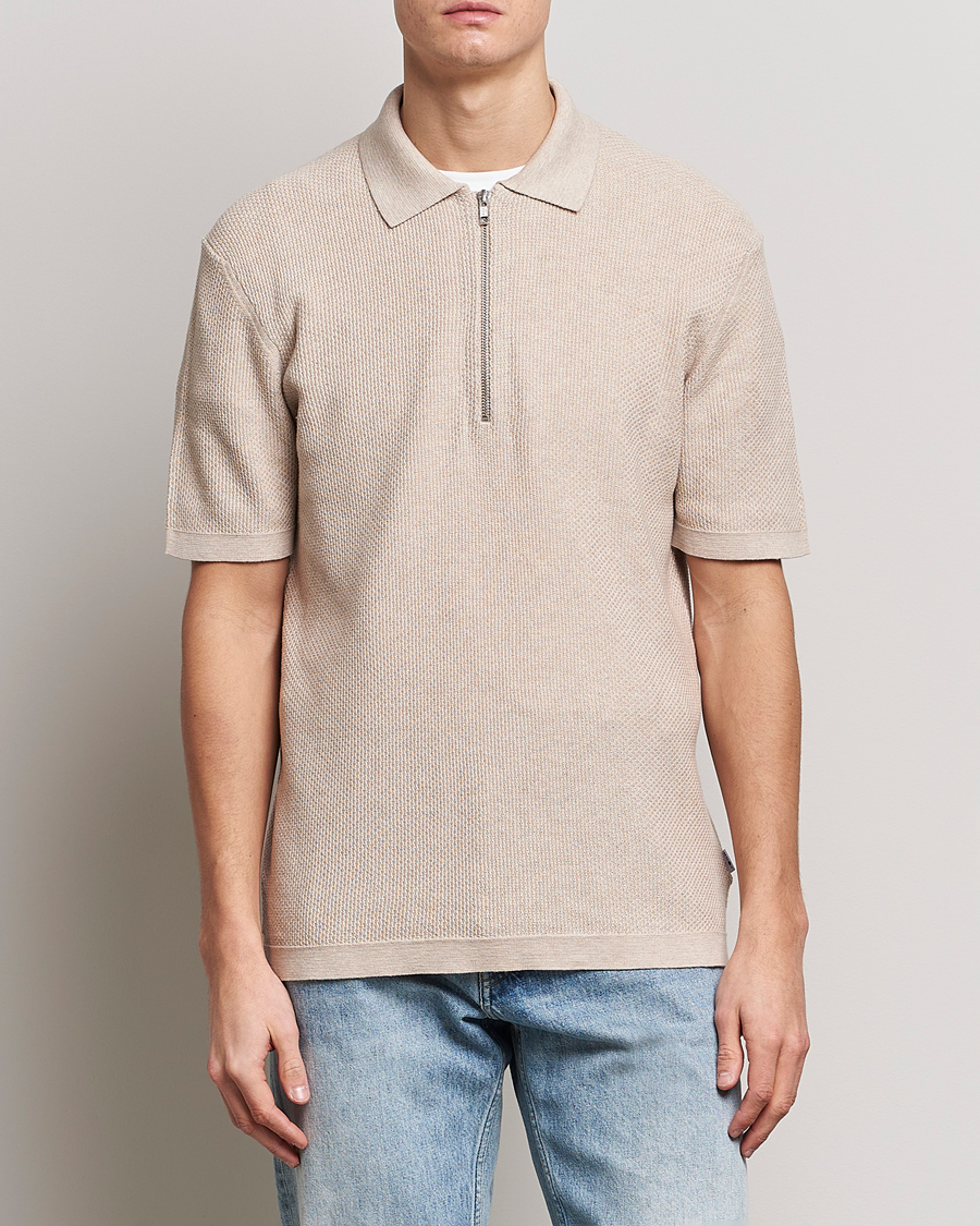 Herre | Polotrøjer | NN07 | Hansie Structured Zip Polo Cream
