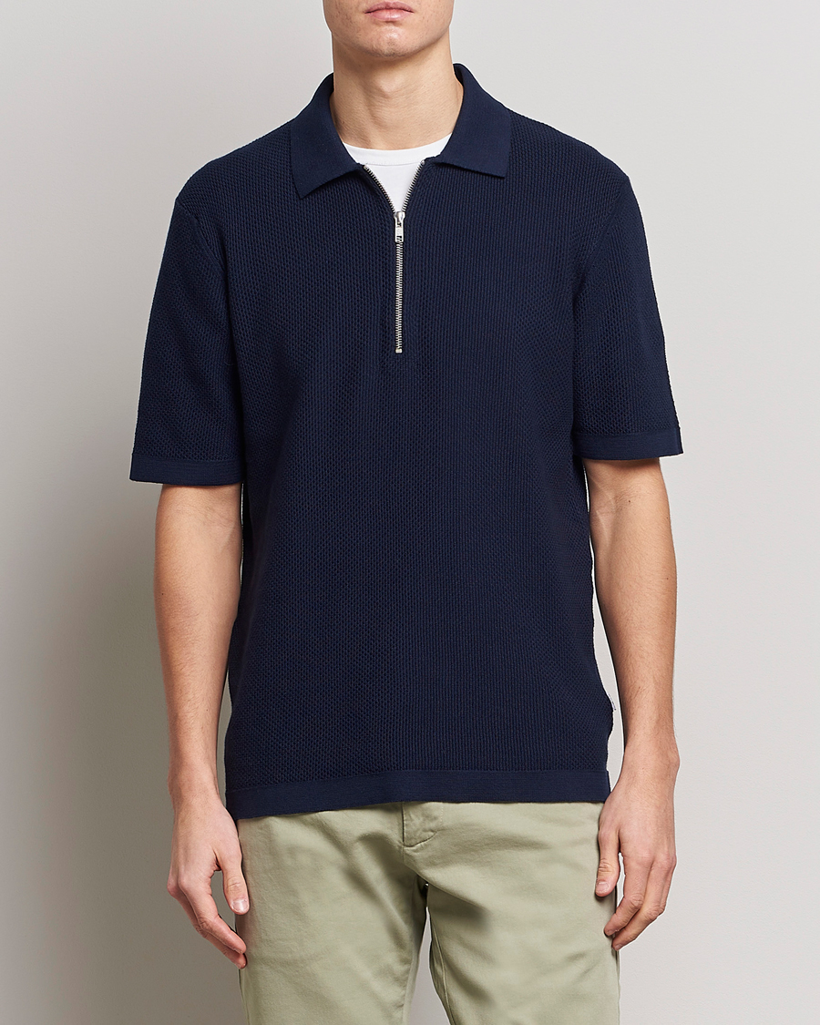 Herre | Polotrøjer | NN07 | Hansie Structured Zip Polo Navy Blue
