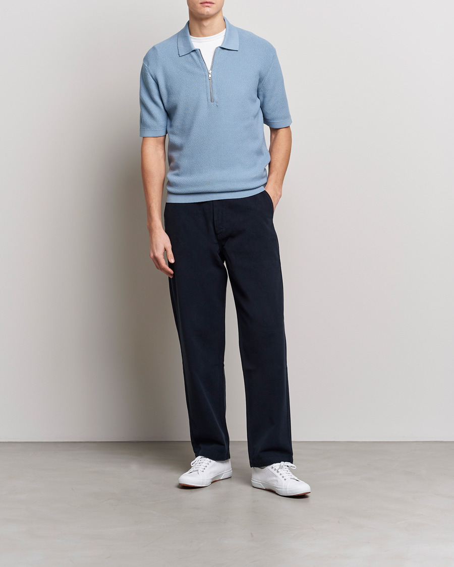 Herre | Polotrøjer | NN07 | Hansie Structured Zip Polo Ashley Blue