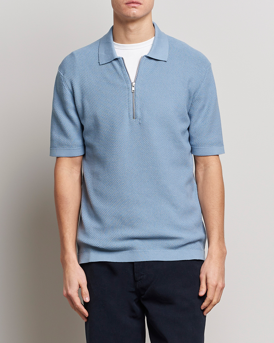 Herre | Polotrøjer | NN07 | Hansie Structured Zip Polo Ashley Blue