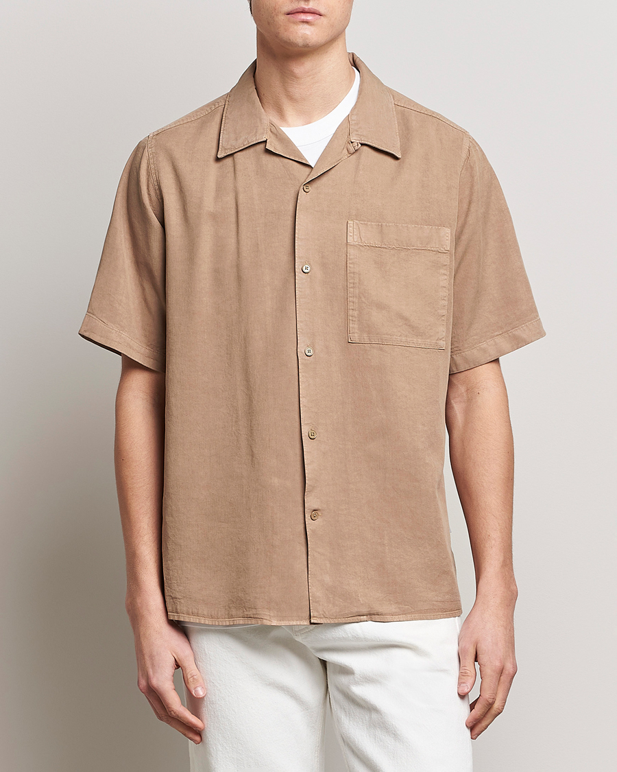 Herre | Kortærmede skjorter | NN07 | Julio Tencel Resort Collar Shirt Greige