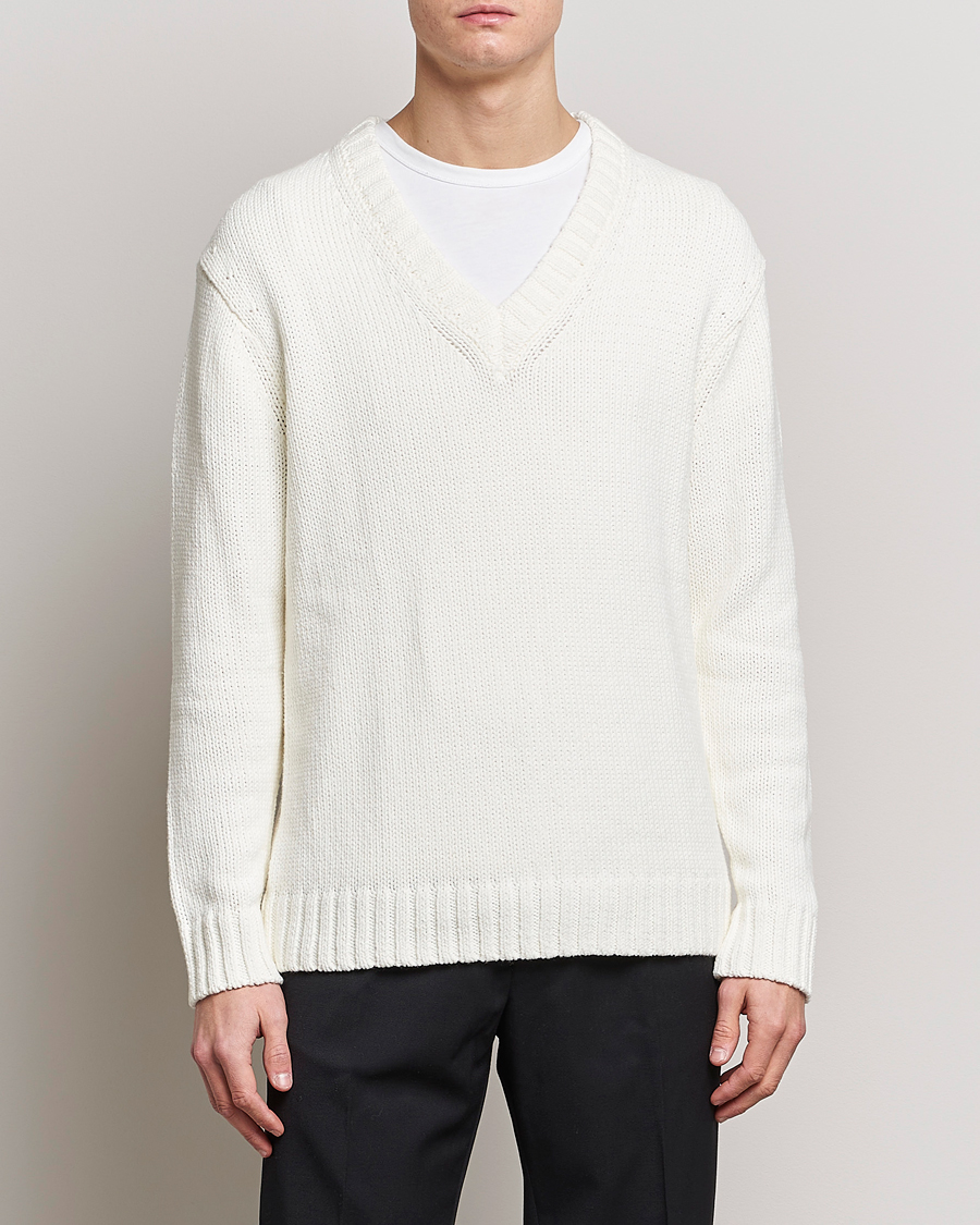 Herre | Trøjer | NN07 | Jasper Knitted V-Neck Sweater Ecru