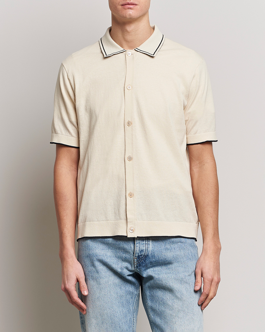 Herre | Tøj | NN07 | Nolan Knitted Short Sleeve Shirt Ecru