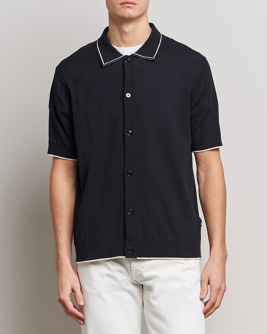 Herre | Kortærmede skjorter | NN07 | Nolan Knitted Short Sleeve Shirt Navy Blue