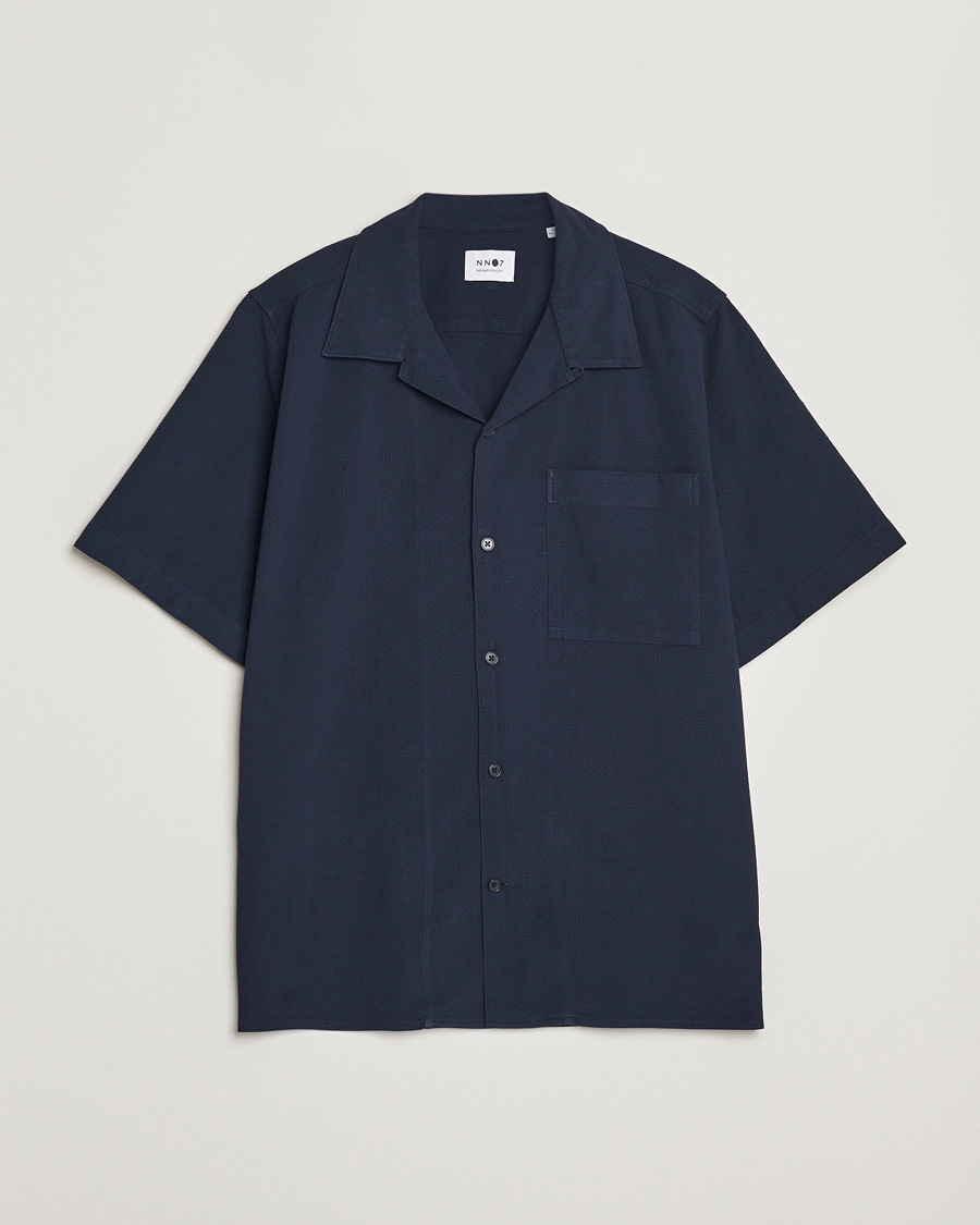 Herre | Skjorter | NN07 | Julio Seersucker Short Sleeve Shirt Navy Blue