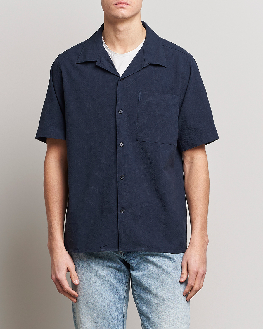 Herre | Kortærmede skjorter | NN07 | Julio Seersucker Short Sleeve Shirt Navy