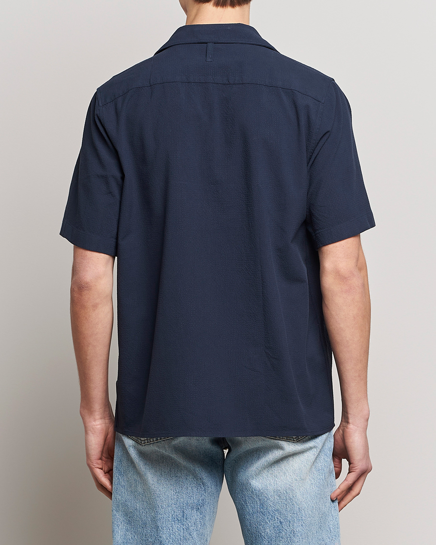 Herre | Skjorter | NN07 | Julio Seersucker Short Sleeve Shirt Navy Blue