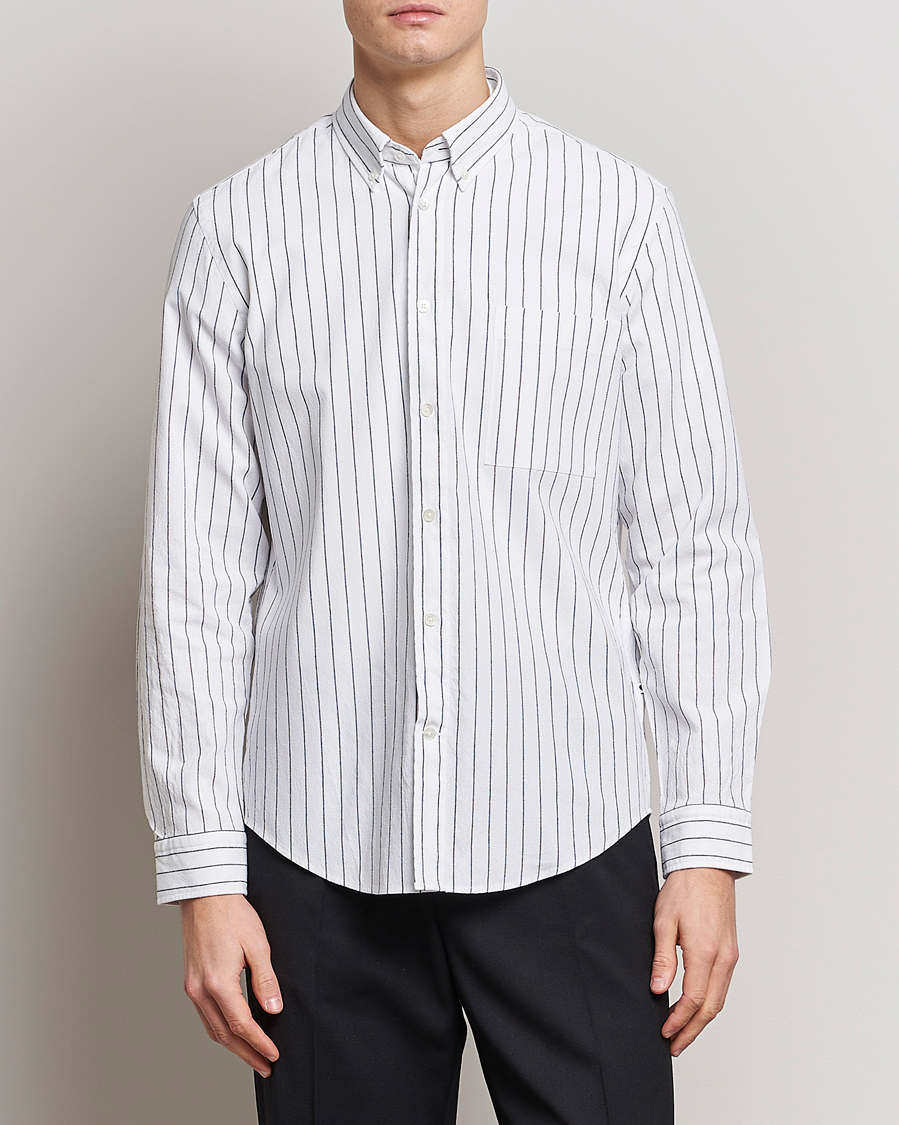 Herre | Skjorter | NN07 | Arne Creppe Striped Shirt Black/White