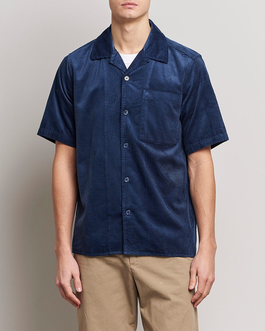 Herre | Skjorter | NN07 | Julio Tencel Corduroy Short Sleeve Shirt Sargasso Sea