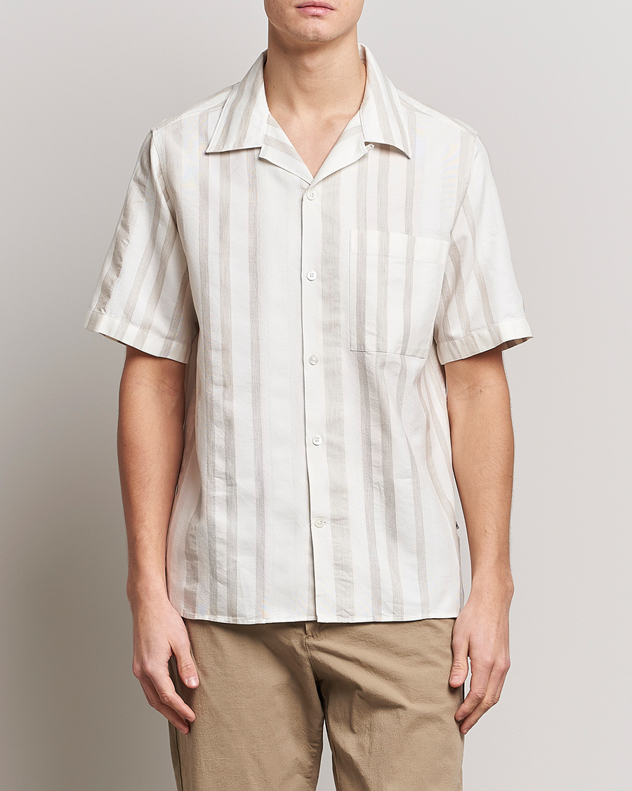 Herre | NN07 | NN07 | Julio Block Stripe Short Sleeve Shirt Khaki/White