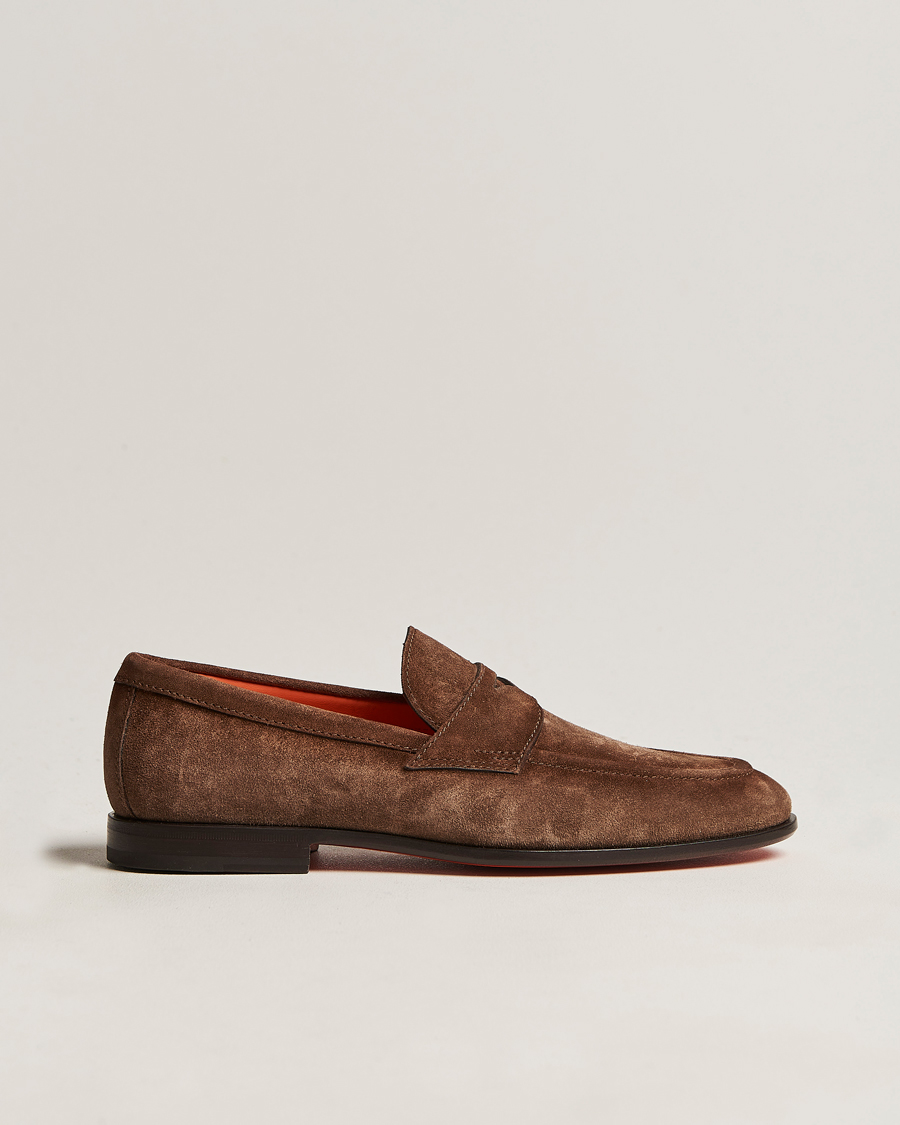 Herre | Santoni Penny Loafer Dark Brown Suede | Santoni | Penny Loafer Dark Brown Suede