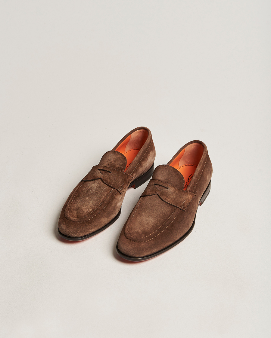 Herre | Santoni Penny Loafer Dark Brown Suede | Santoni | Penny Loafer Dark Brown Suede
