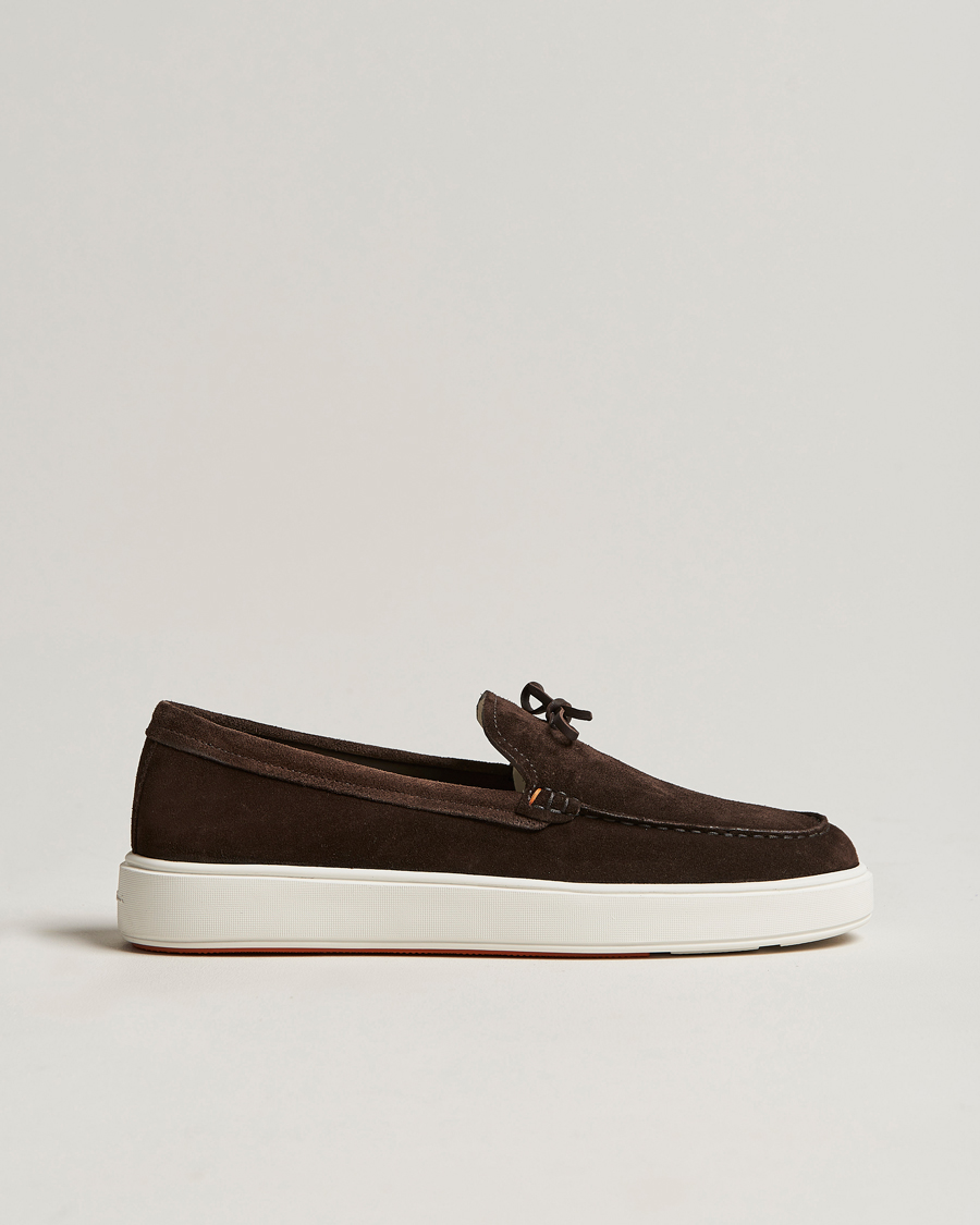 Herre | Santoni Lacetto Slip On Dark Brown Suede | Santoni | Lacetto Slip On Dark Brown Suede