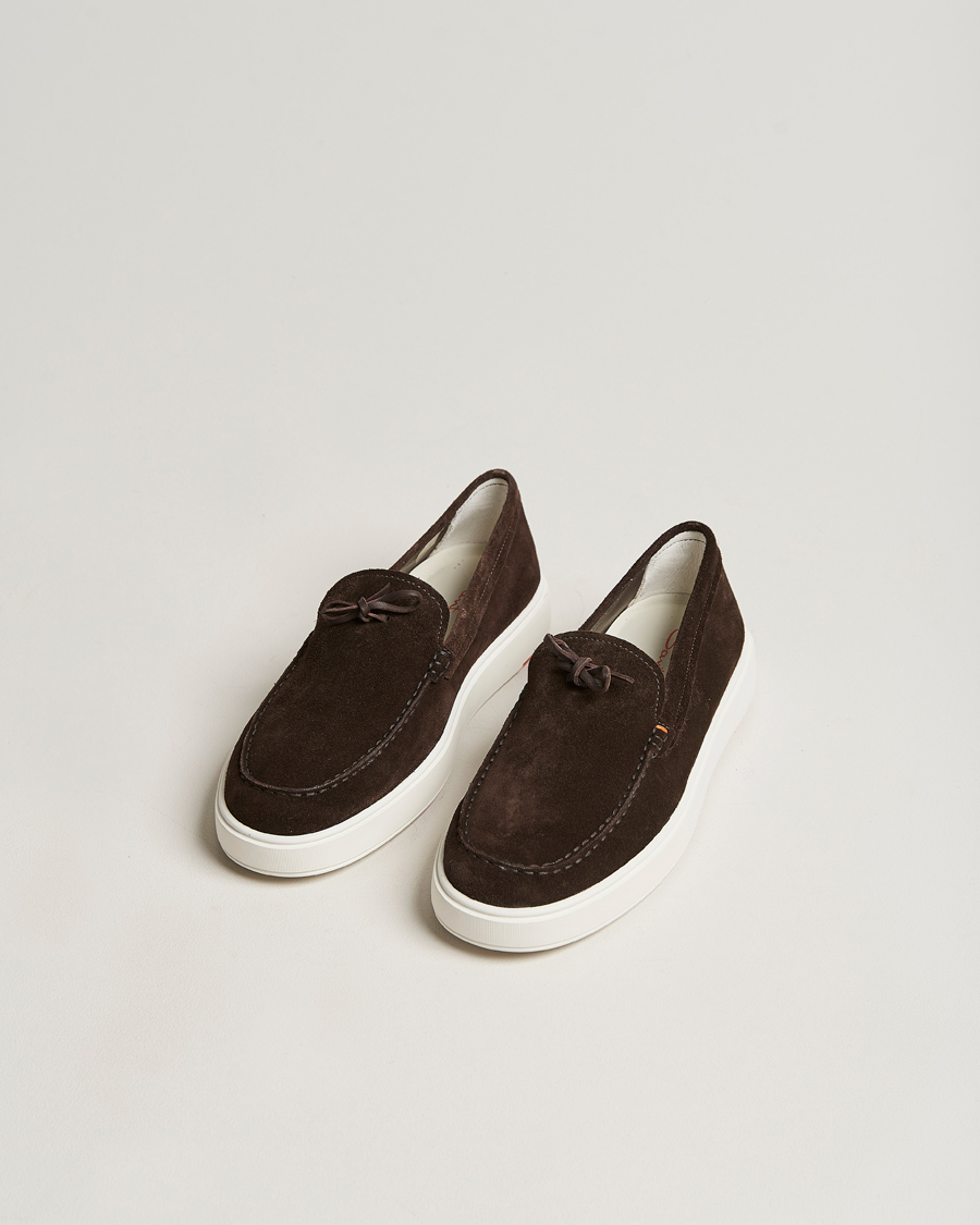 Herre | Santoni Lacetto Slip On Dark Brown Suede | Santoni | Lacetto Slip On Dark Brown Suede