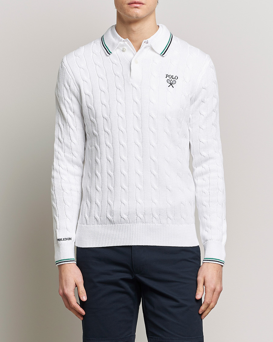 Herre | Strikkede polotrøjer | Polo Ralph Lauren | Cotton Cable Knitted Polo Ceramic White