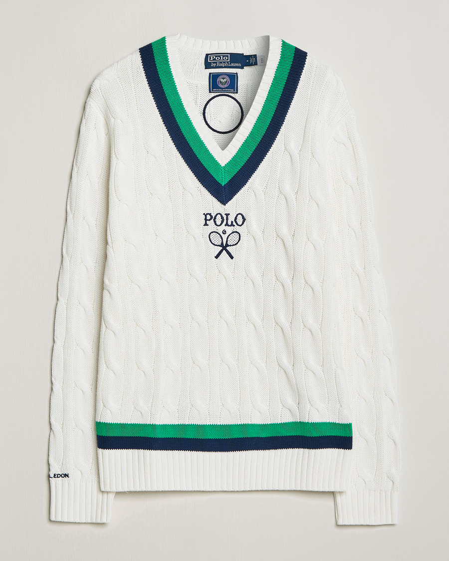 Herre | Trøjer | Polo Ralph Lauren | Knitted V-Neck Cricket Sweater Ceramic White