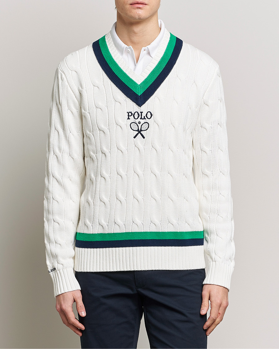 Herre | Trøjer | Polo Ralph Lauren | Knitted V-Neck Cricket Sweater Ceramic White