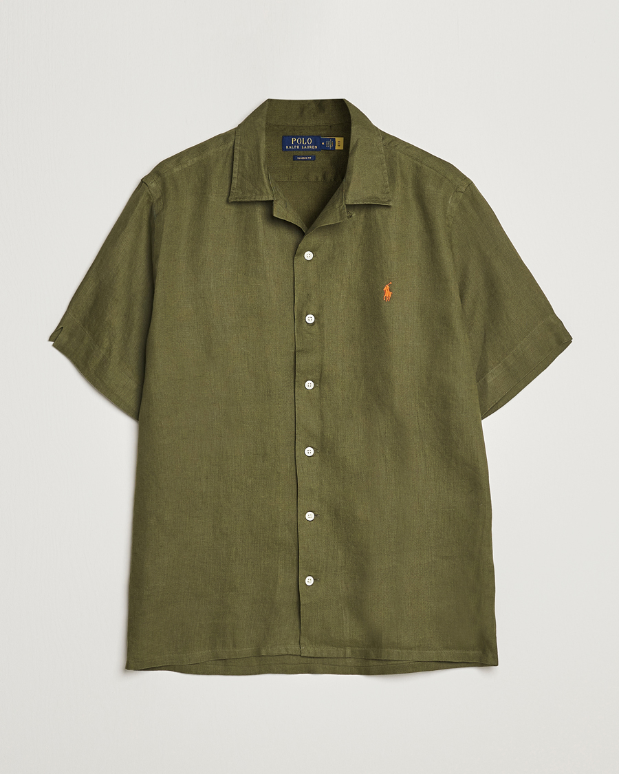 Herre | Skjorter | Polo Ralph Lauren | Linen Camp Collar Short Sleeve Shirt Dark Sage