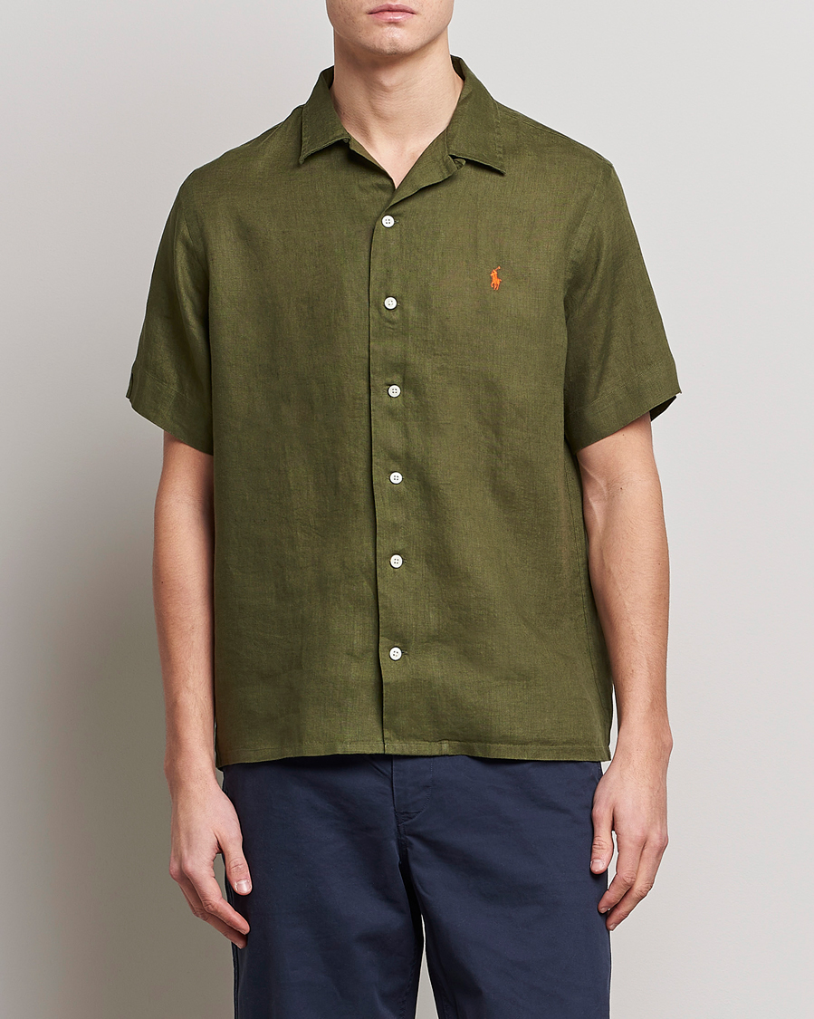 Herre | Kortærmede skjorter | Polo Ralph Lauren | Linen Camp Collar Short Sleeve Shirt Dark Sage