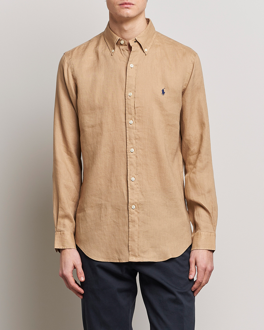 Herre |  | Polo Ralph Lauren | Custom Fit Linen Button Down Vintage Khaki