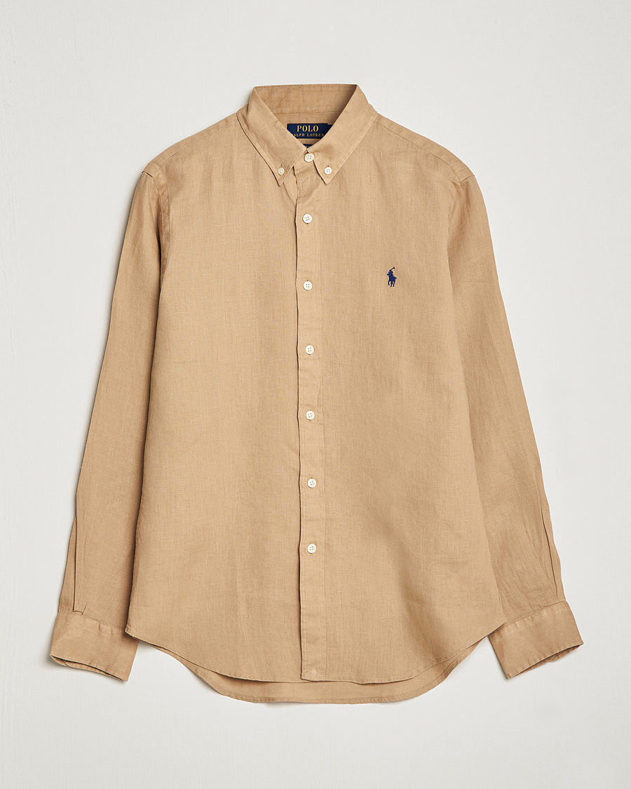 Herre | Skjorter | Polo Ralph Lauren | Slim Fit Linen Button Down Shirt Vintage Khaki