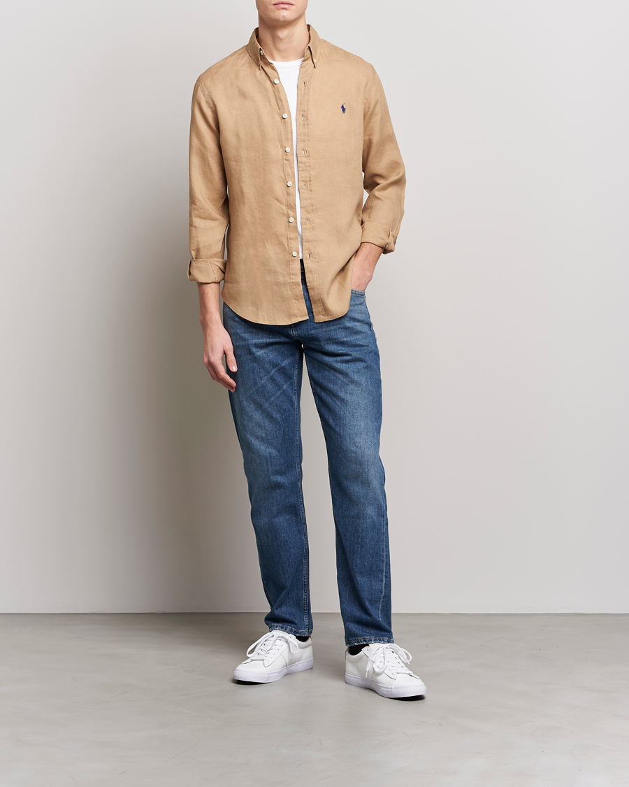 Herre | Skjorter | Polo Ralph Lauren | Slim Fit Linen Button Down Shirt Vintage Khaki