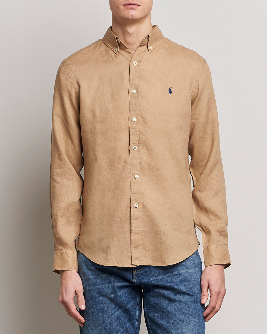 Herre | Hørskjorter | Polo Ralph Lauren | Slim Fit Linen Button Down Shirt Vintage Khaki