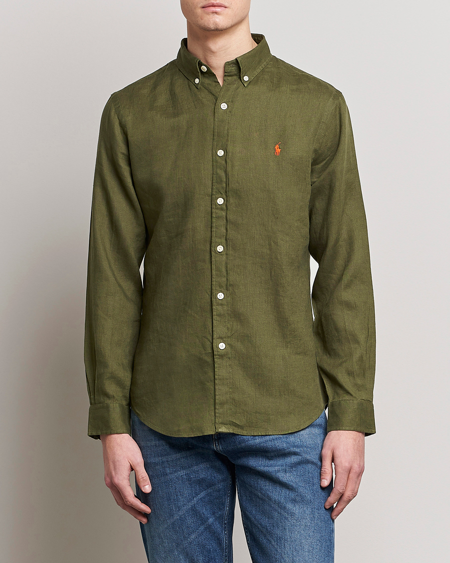 Herre | Skjorter | Polo Ralph Lauren | Slim Fit Linen Button Down Shirt Dark Sage